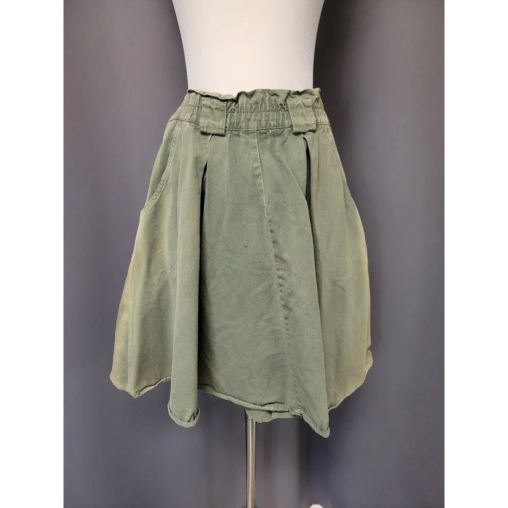 Airport Skirt Olive Green Vintage 90s Cotton Garment Dyed Cargo Utility Small - Picture 1 of 7